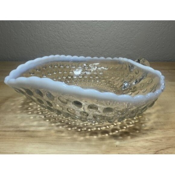 Vintage Moonstone Hobnail Opalescent Nappy Dish Anchor Hocking Trinket Candy 6” - Picture 5 of 13